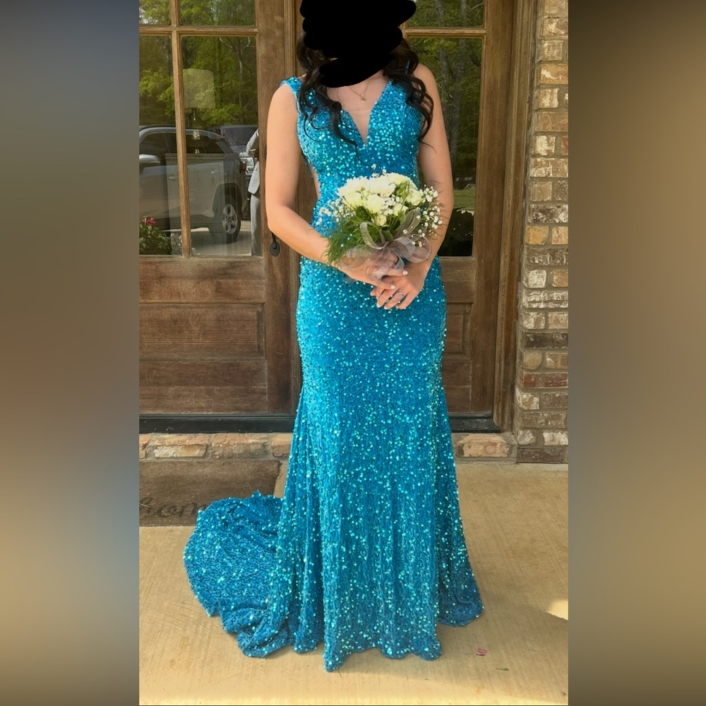 Alyce Paris Turquoise Sequin Gown